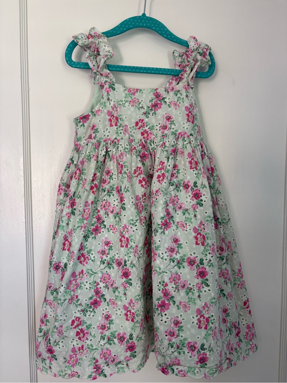 Janie and Jack Mint Floral Eyelet Sundress with Pink Blossoms